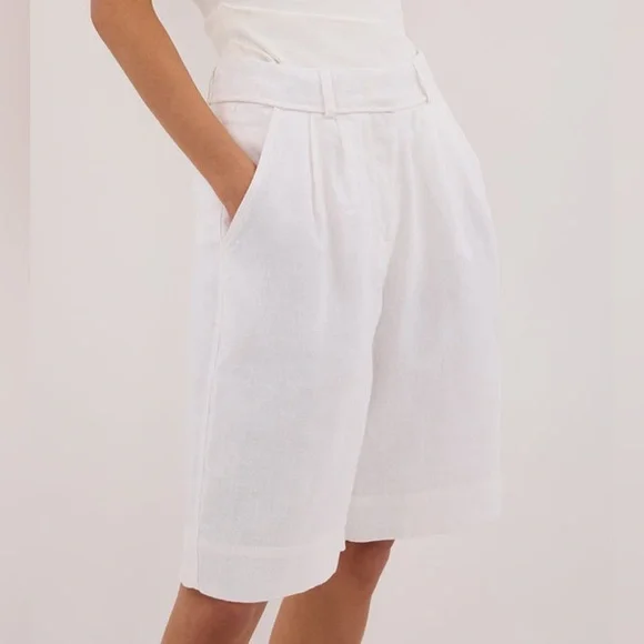 DISSH Women's 8 Kayla White 100% Linen Bermuda Short High Rise Lined Tailored - Picture 16 of 16